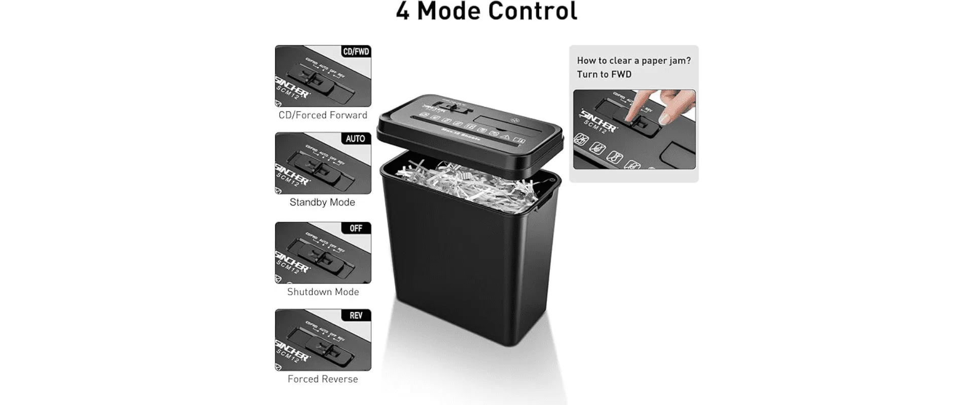 SINCHEREU 12-Sheet Paper Shredder with 14L Bin