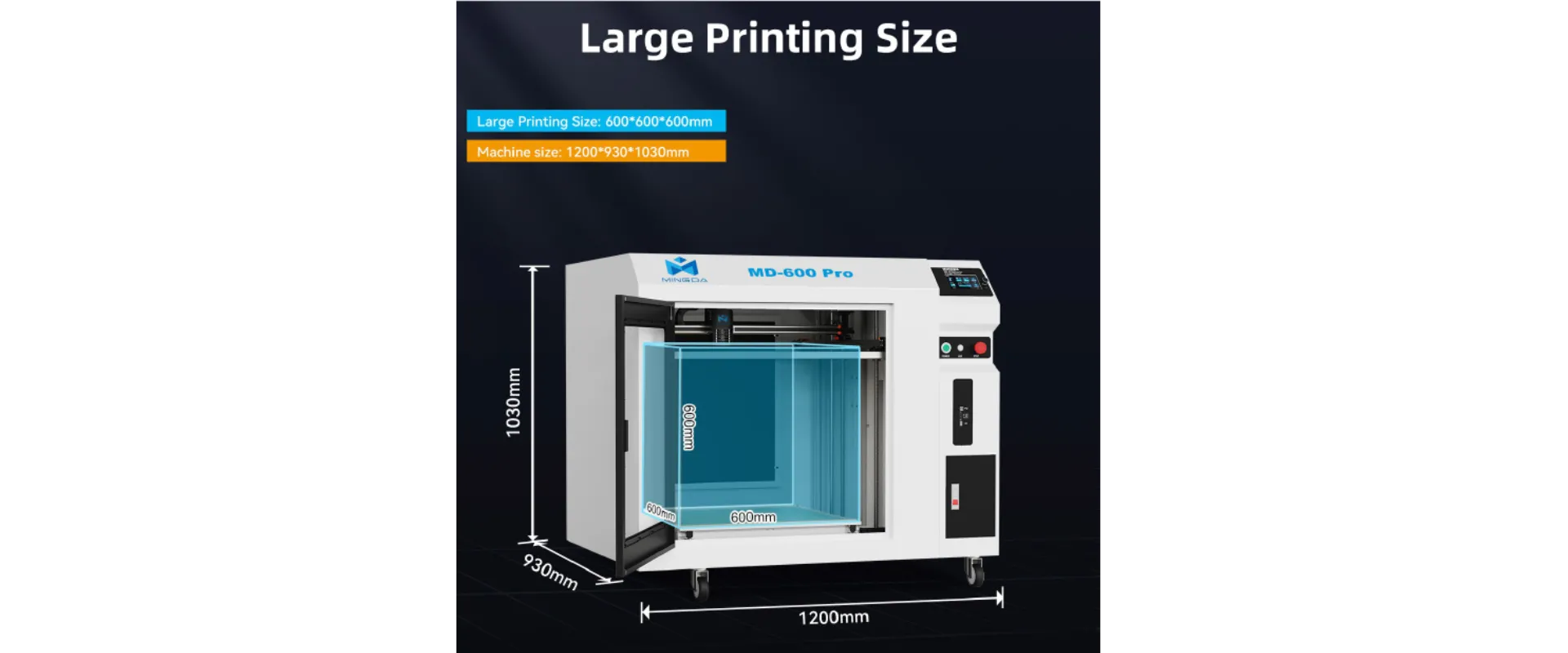 طابعة Mingda MD-600 Pro ثلاثية الأبعاد - طابعة صناعية بحجم كبير مقاس 60*60*60سم