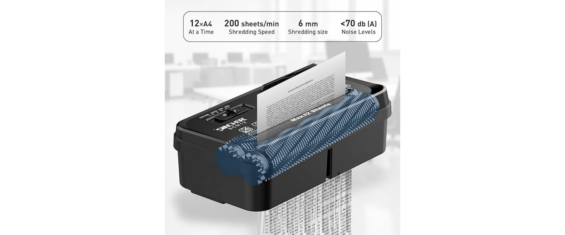 SINCHEREU 12-Sheet Paper Shredder with 14L Bin