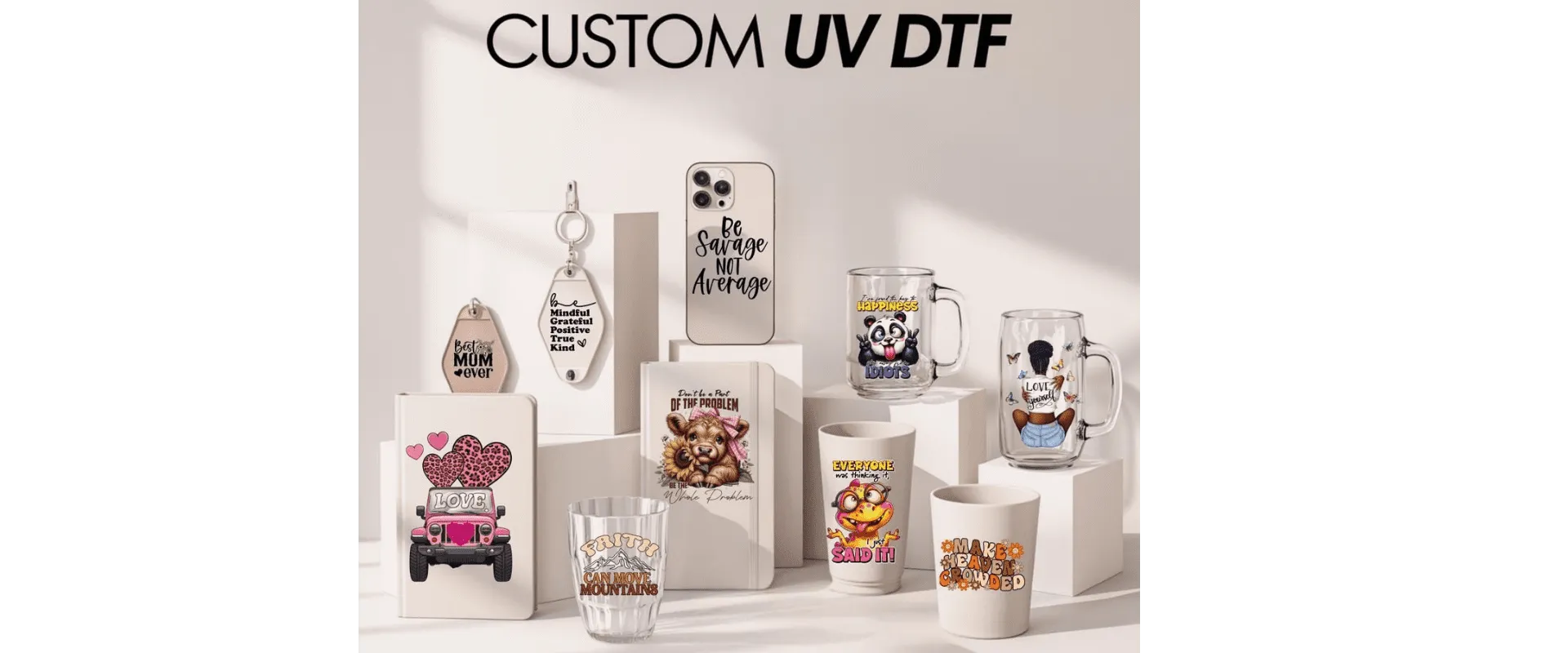 طباعة استيكر UV DTF احترافية مقاس 100 × 27 سم
